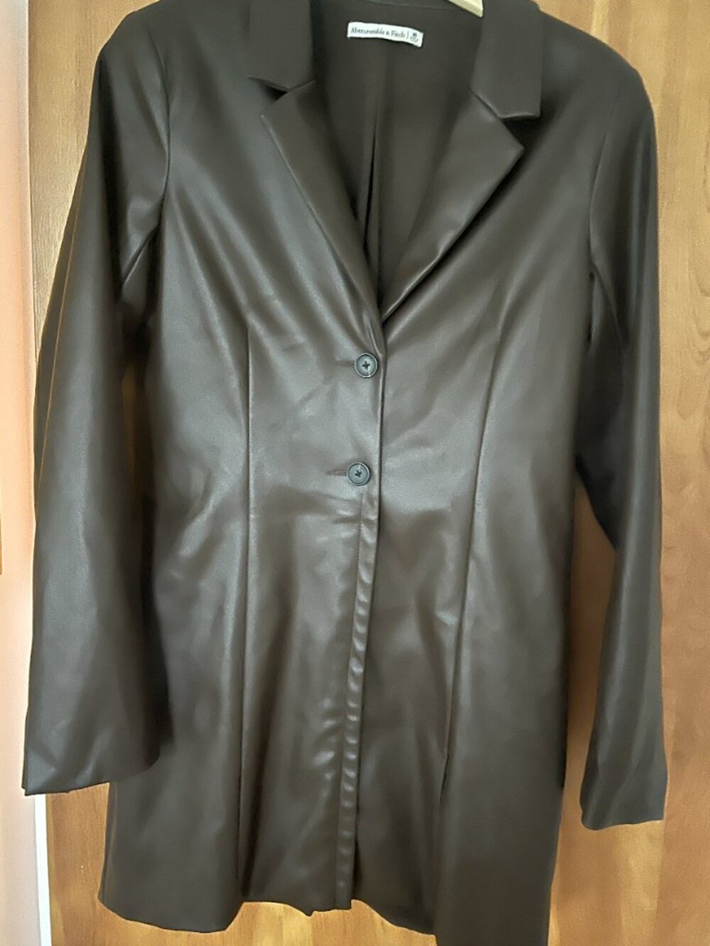 Abercrombie & Fitch Vegan Leather Brown Blazer Dress size M - Picture 3 of 5